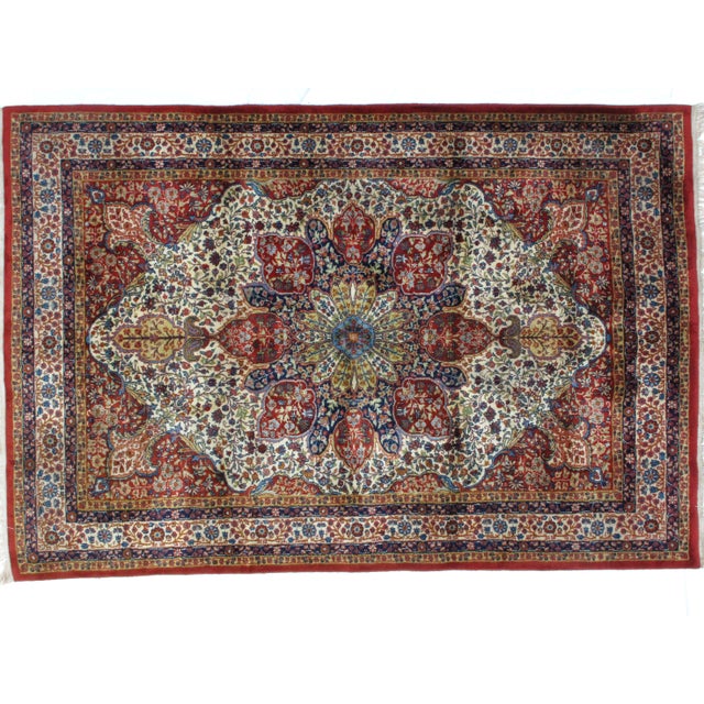 Offering this wool pile vintage Persian Tabriz style rug hand woven in India. Thick pile .