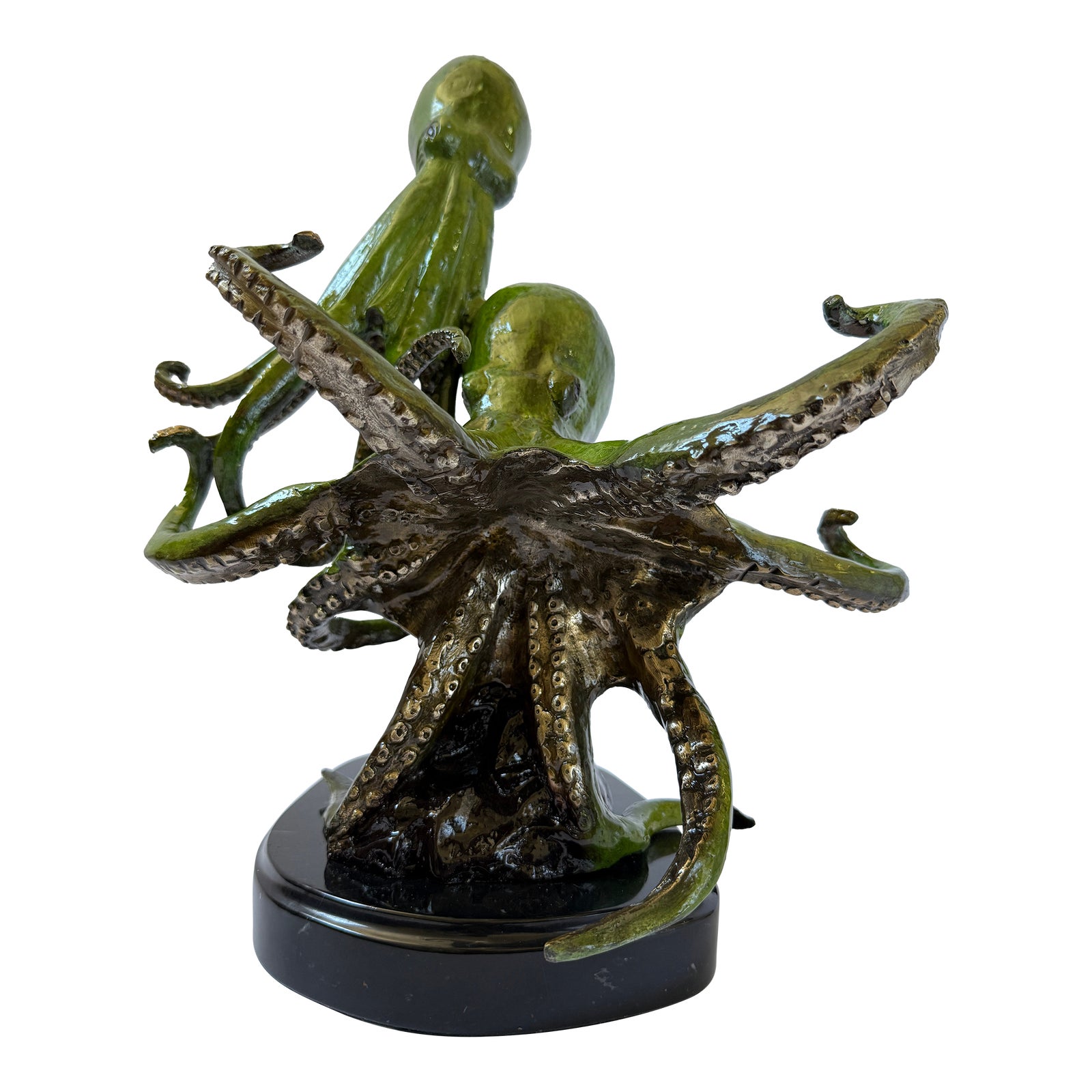 Hunting Octopi - Green Patina Bronze on Marble Base | Chairish