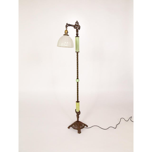 Early 20th Century Deco Uranium Glass & Iron Bridge Floor Lamp For Sale - Image 9 of 10
