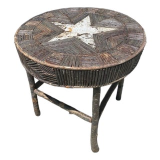 1970s Rustic Farmhouse Style Wooden Side Table With Star Design For Sale