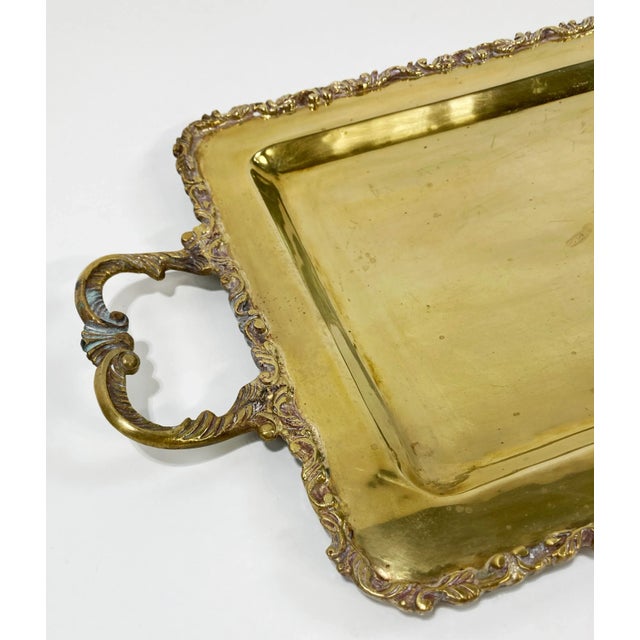 Vintage Large Scrolled Edge Handled Brass Tray For Sale - Image 9 of 11