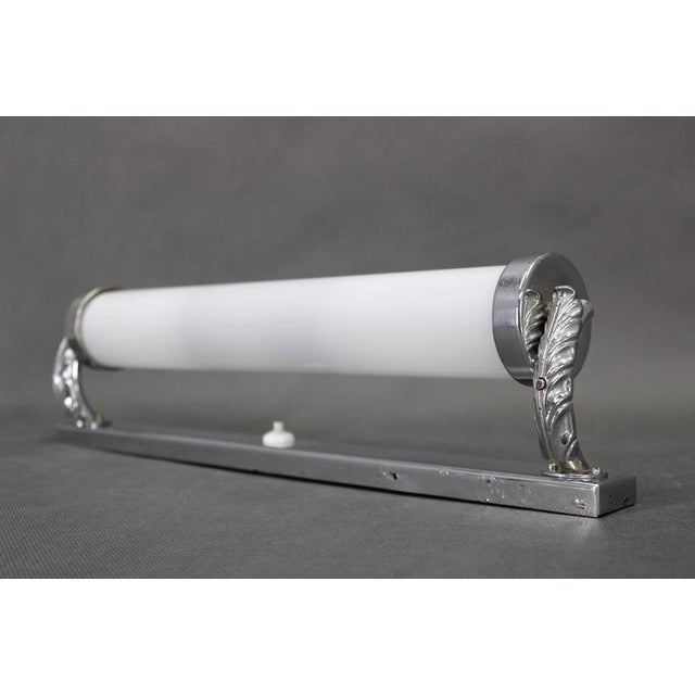 Czechoslovak Art Deco Bauhaus Tubular Chrome Wall Light with Milk Glass Shade, 1930s For Sale - Image 3 of 13