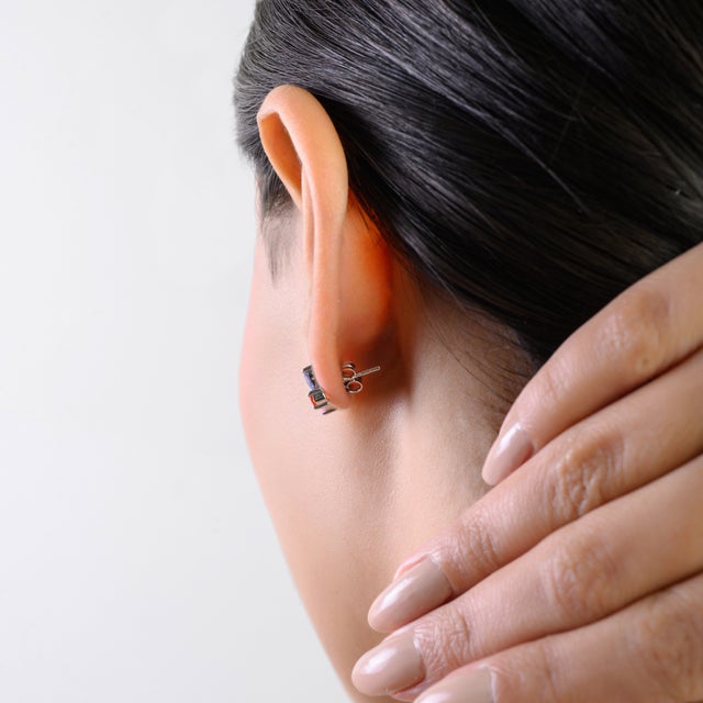 Contemporary Style Solid Silver Multi Sapphire Petal Stud Earrings- A Pair For Sale - Image 6 of 11