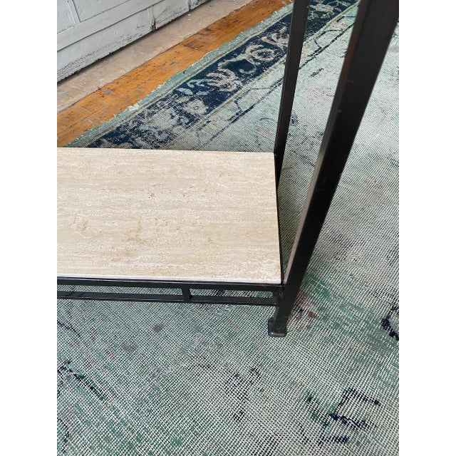 Custom Bronze Iron Console Table With Travertine Shelves For Sale - Image 9 of 12