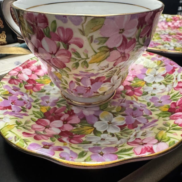 Mid 20th Century Royal Standard "Virginia Stock" Vintage Bone China Trio Tea Set - 3 Pieces For Sale - Image 5 of 6