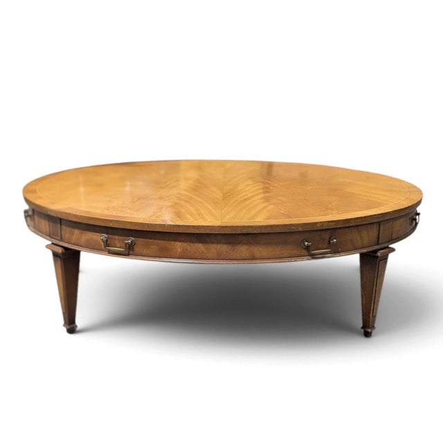 Mid-Century Modern Circa 1957 Heritage Round Mahogany Coffee Table With Drawer For Sale - Image 3 of 18