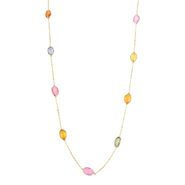 5.35 Carats Rainbow Sapphire 18k Gold Chain Link Necklace by VRJewels For Sale