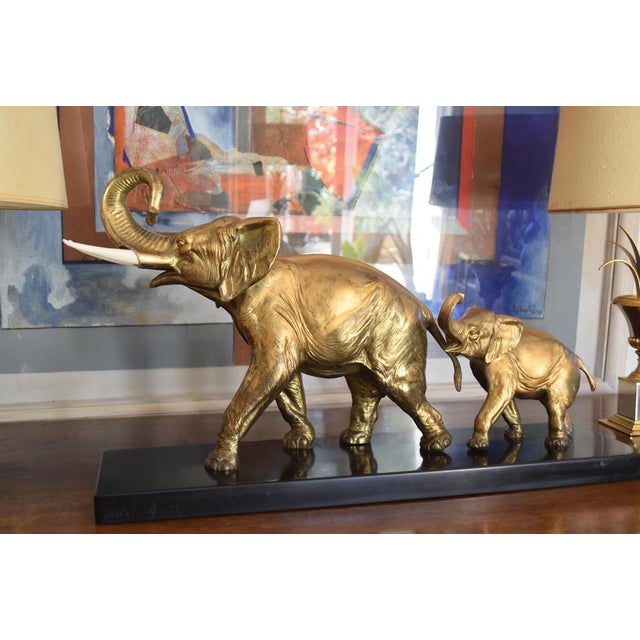 Irénée Rochard, Elephant with Baby, 1920s-1940s, Golden Spelter For Sale - Image 16 of 17