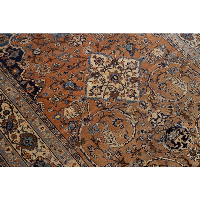 1900s Brown Antique Tabriz Handmade Medallion Designed Persian Wool Rug For Sale - Image 10 of 11