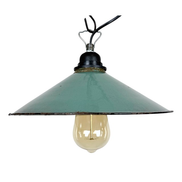 Industrial Petrol Enamel Factory Pendant Lamp, 1960s For Sale