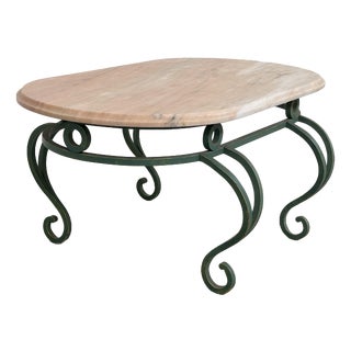 Vintage Pink Marble and Green Wrought Iron Coffee Table, 1970s For Sale