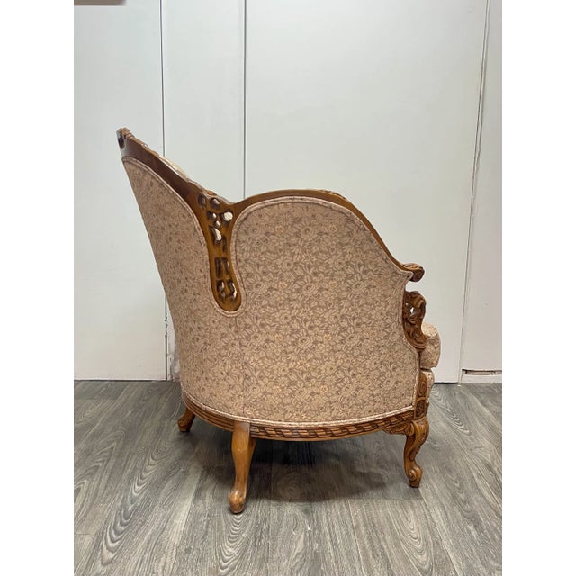Early 20th Century Early 20th Century Louis XV Style Ornately Carved Walnut Lounge Chair For Sale - Image 5 of 10