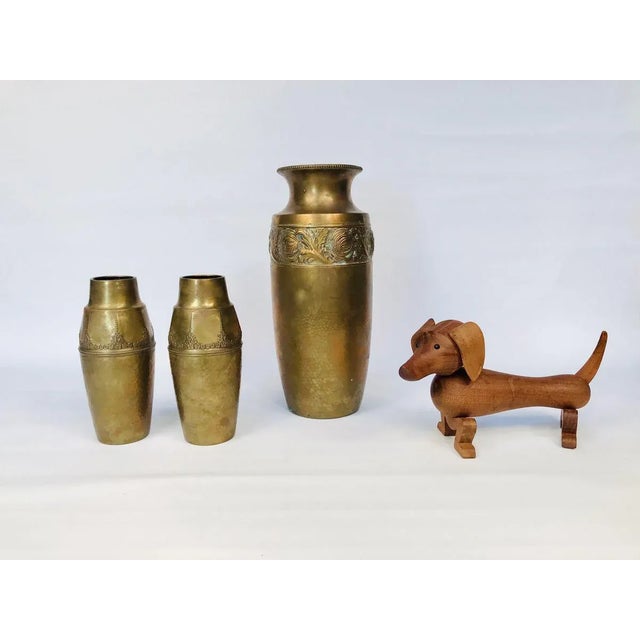 German Art Nouveau Wrought & Hammered Brass Vase from WMF, 1920s For Sale - Image 11 of 12