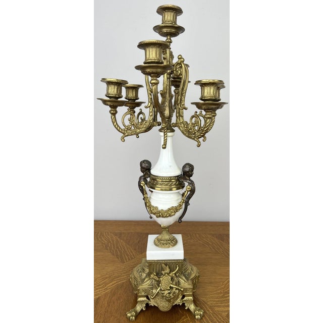 Louis XV Brass Marble Garniture Set with Candelabras, Set of 3 For Sale - Image 18 of 18