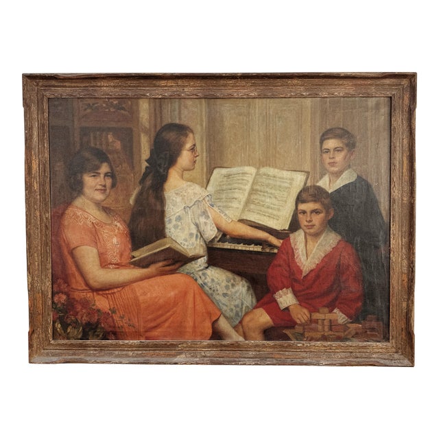 1920s Antique Extra Large Portrait of a Family Oil Painting- 42 X 56”, Framed For Sale