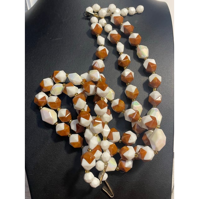 Mid-Century Modern MCM Jewelry Marked West Germany Interlocking Two-Piece Molded Beaded 3 Strand Necklace Necklace For Sale - Image 3 of 7