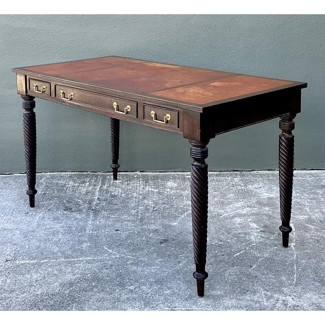Vintage British Colonial Leather Top Writing Desk For Sale - Image 11 of 12