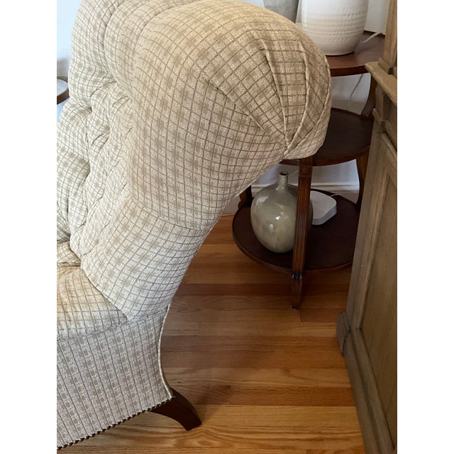 Cream Stickley Leopold’s Tufted Chair & Ottoman Set in Cherry Wood With Antiqued Nailhead Trim For Sale - Image 8 of 10