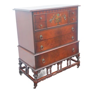 Early 1900s Carved Hand Painted Tall Chest of Drawers 6895 For Sale