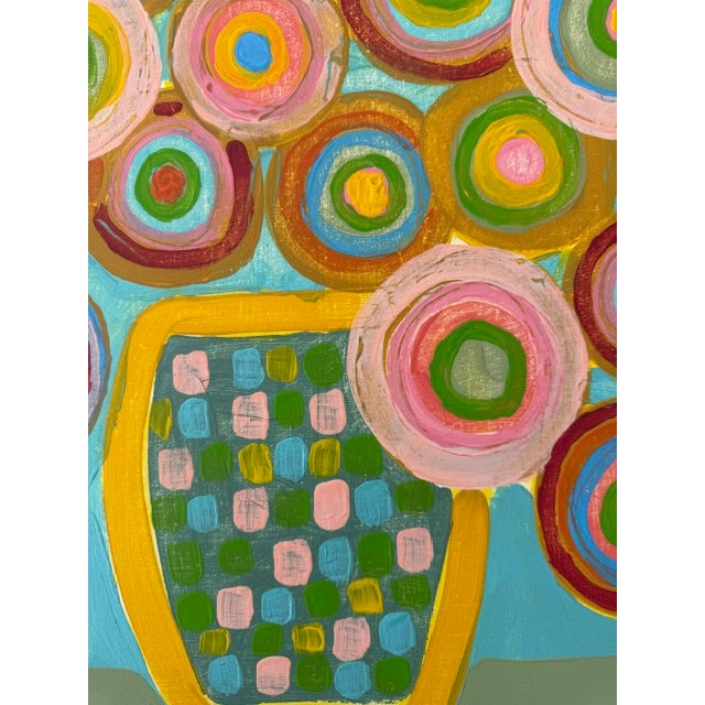 Paint Large Colorful Abstract Floral Painting – Patterned Vase Floral Still Life For Sale - Image 7 of 9