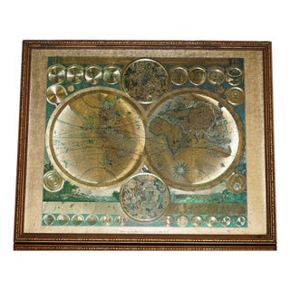 Vintage Framed Print of Planisphaerium Terrestre with Gold by Peter Schenk For Sale