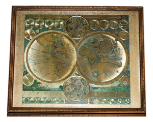 Vintage Framed Print of Planisphaerium Terrestre with Gold by Peter Schenk