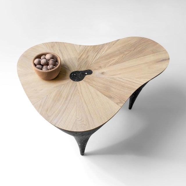 Contemporary Curved Oak & Black Concrete Coffee Table by Donatas Žukauskas For Sale - Image 6 of 11