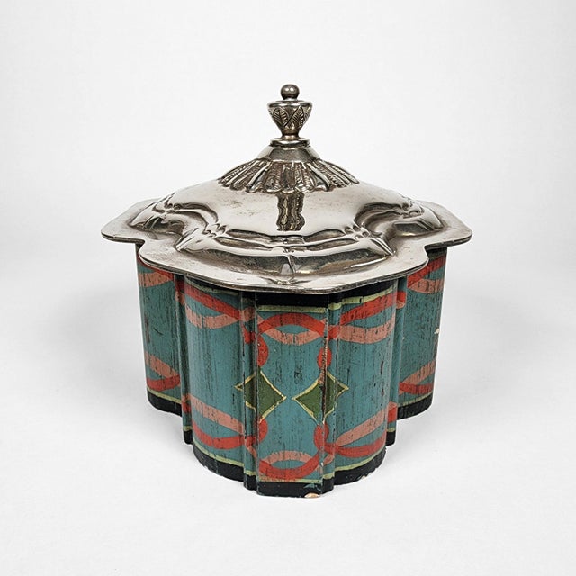 Antique Moroccan Folk Art Polychrome Lidded Tea Caddy Storage Box Hand Tooled For Sale - Image 4 of 15