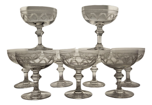 20th Century Engraved Crystal Champagne Coupes, 1920, Set of 9