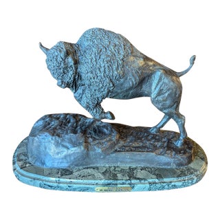 1970s Remington Bison Bronze Statue For Sale