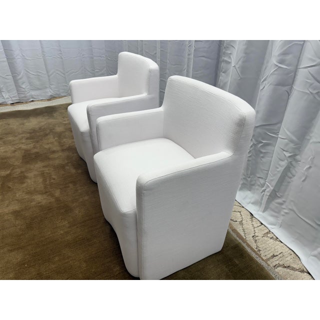 Textile Set of Two Rh Aurelie Track Arm Fabric Dining Armchairs Perennials® Performance Textured Linen Weave — White, Recessed Caster Base For Sale - Image 7 of 18