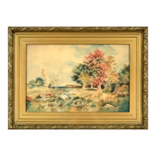 Early 20th Century Autumn Landscape Watercolor Painting by E. Camren, Framed For Sale
