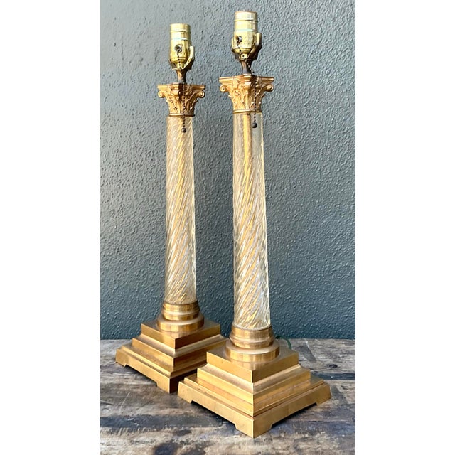 Vintage Neoclassical Twisted Glass Lamps - A Pair For Sale - Image 10 of 12
