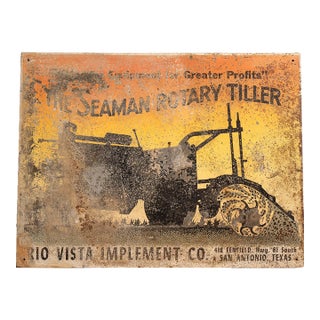 1920s Seaman Rotary Tiller Tin Advertising Sign For Sale