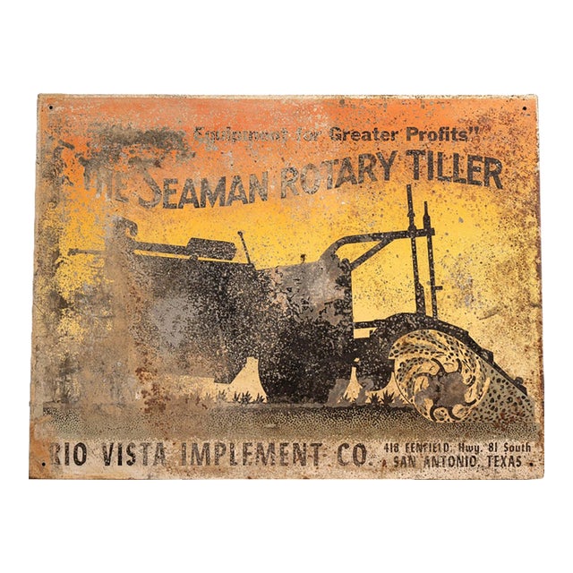 1920s Seaman Rotary Tiller Tin Advertising Sign For Sale