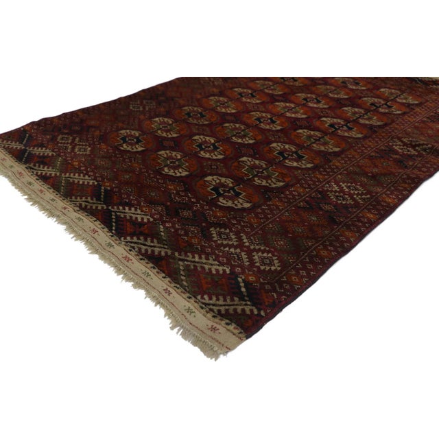 Antique Persian Baluchi Bokhara Rug with Mid-Century Modern Style 03'06 x 05'00. Warm and inviting with a bold expressive...