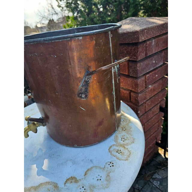 Art deco, cauldron, copper pot with tap, dimensions: height: 37.5 cm, diameter: 35 cm.