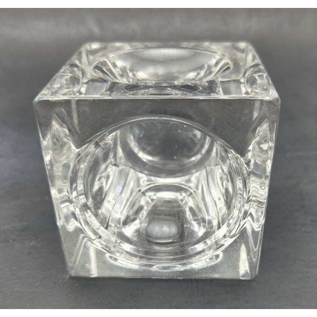 Mid-Century Modern Vintage Optic Glass Cube Paperweight and Candle Holder For Sale - Image 3 of 10