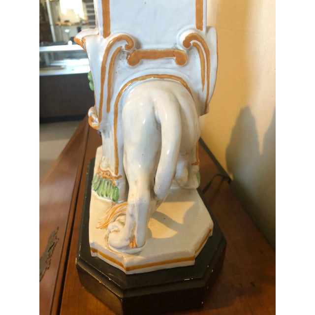 Italian Majolica Lion Lamp, Mid-Century For Sale - Image 4 of 11