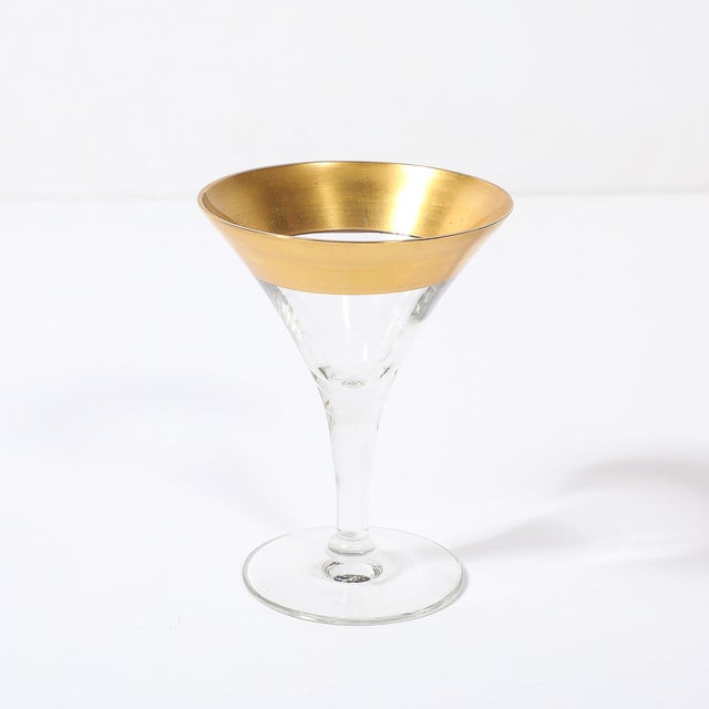 Set of 12 Mid-Century Modernist Gilt Rimmed Coupe Glasses by Dorothy Thorpe For Sale - Image 11 of 16