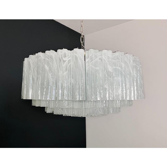 White Large Murano Glass Chandelier in White Alabaster Glass Tube, 1990s For Sale - Image 8 of 18