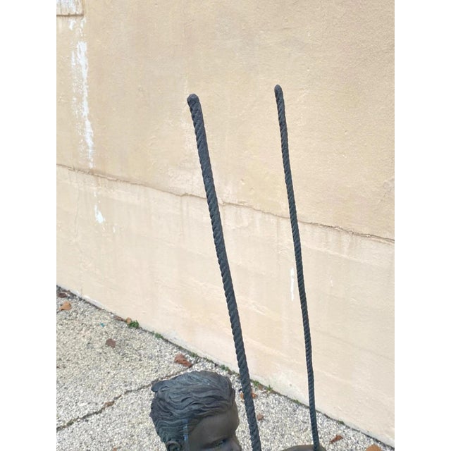 Green Late 20th Century Large Bronze Boy and Girl Children Swinging Garden Outdoor Statue Sculpture For Sale - Image 8 of 9