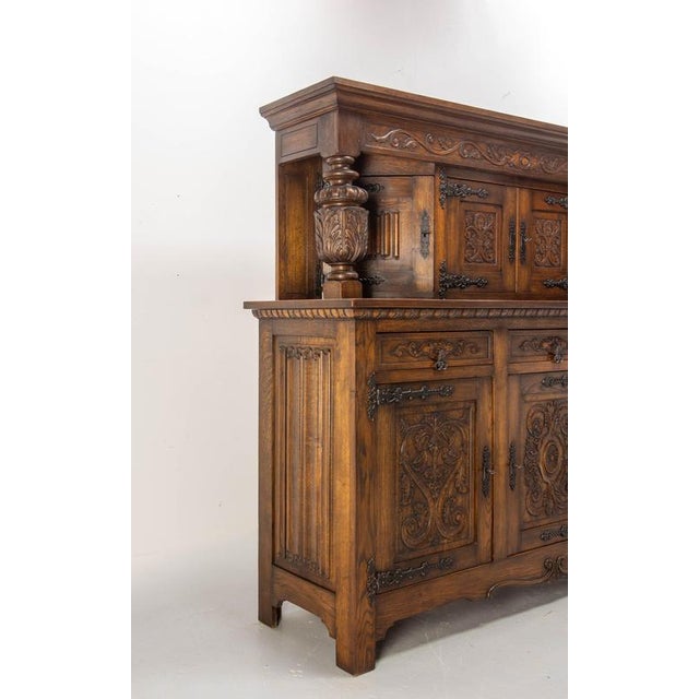 Vintage Spanish Oak and Wrought Iron Sideboard, 1950s For Sale - Image 4 of 8