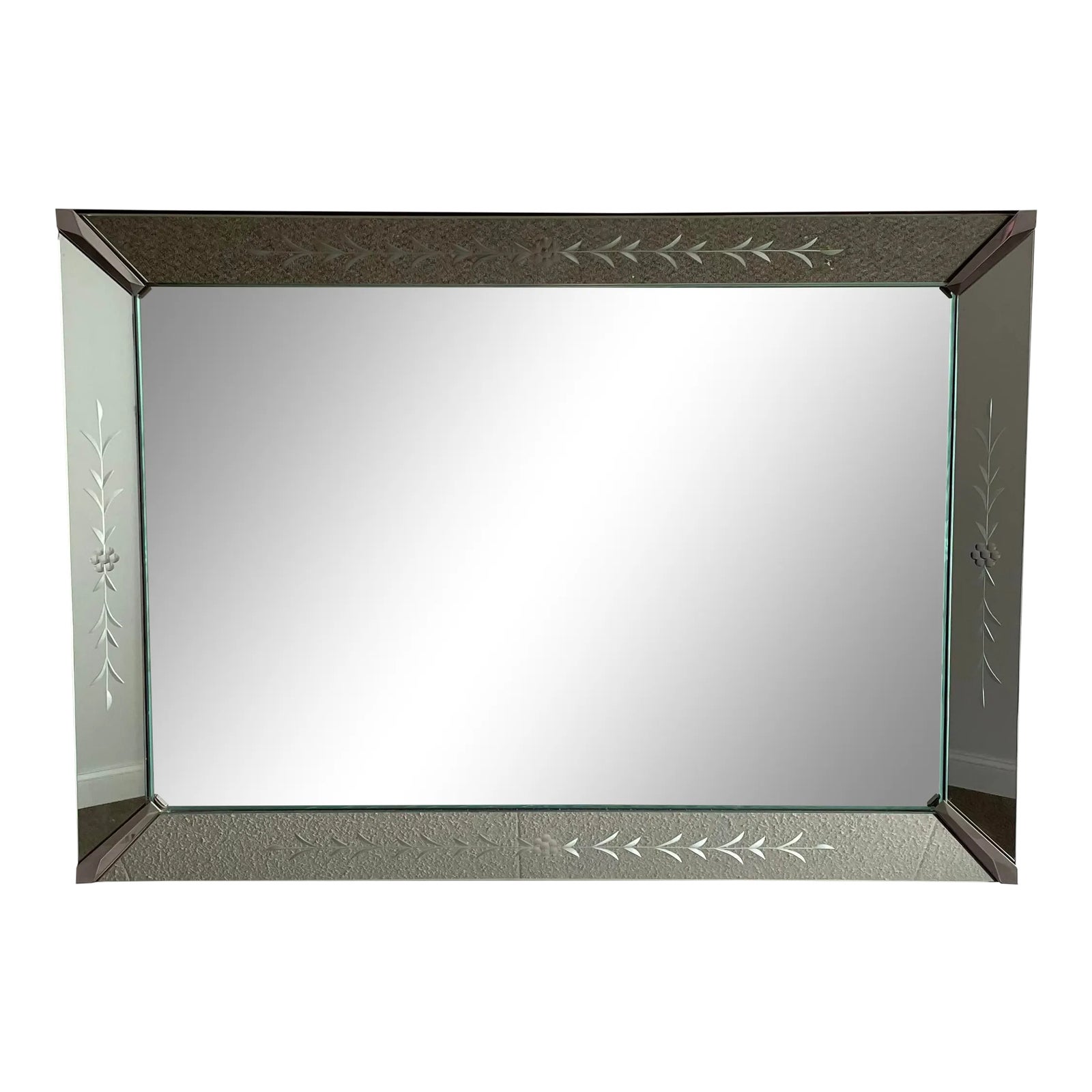 Vintage Art Deco Venetian Etched Wall Mirror | Chairish