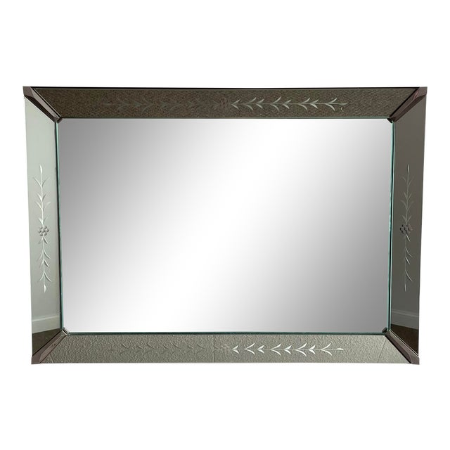 Vintage Art Deco Venetian Etched Wall Mirror | Chairish
