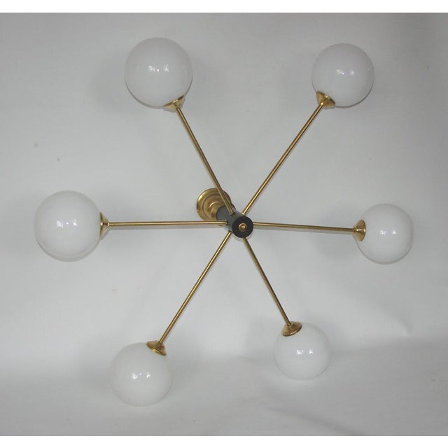 Metal Vintage Chandelier in Brass, Glass and Metal by Stilnovo, 1960s For Sale - Image 7 of 9