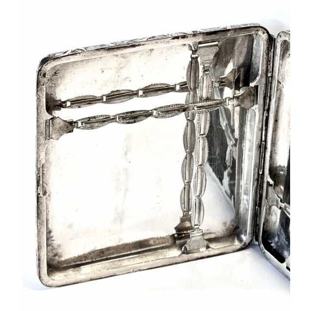 1910s Cigarette Case - Stamped .950 Silver * Better Than Sterling * Antique - Hand Etched All Over Fine Elegant Design. For Sale - Image 4 of 7