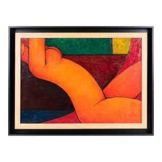 Modern Orange Nude Oil on Canvas Painting, 1970 For Sale