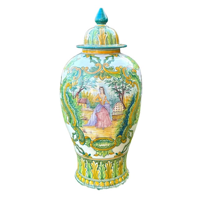 1970's Portugues Faiancas Green & Gold Temple Jar For Sale - Image 4 of 8