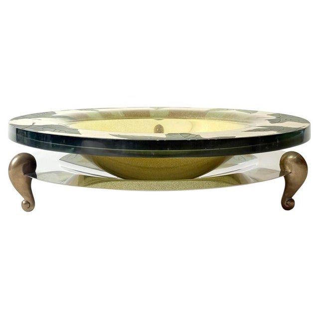 Large Art Glass Centerpiece Bowl with Brass Stand, 2000 For Sale - Image 18 of 18